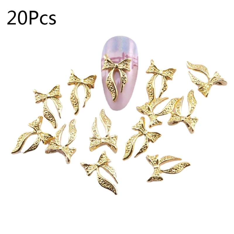 

20pcs 3D Bow Tie Design Nail Art Slices Alloy Bow Nails Art Decals Decoration for Women Girls DIY Tool
