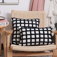 black white plaid cushion cover 45x45cm30x50cm pillowcase tufted geometric neutral home decoration living room bedroom chair