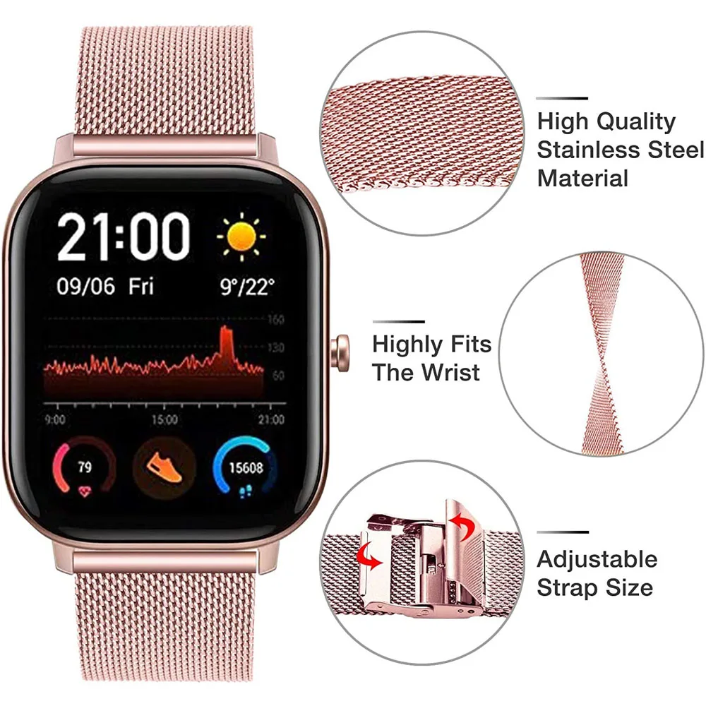Quick Release Stainless Steel Loop Strap for Amazfit GTS 2 2e Mini Bip U Pro Watch Wrist Band Xiaomi Huami S Lite Pop | Электроника