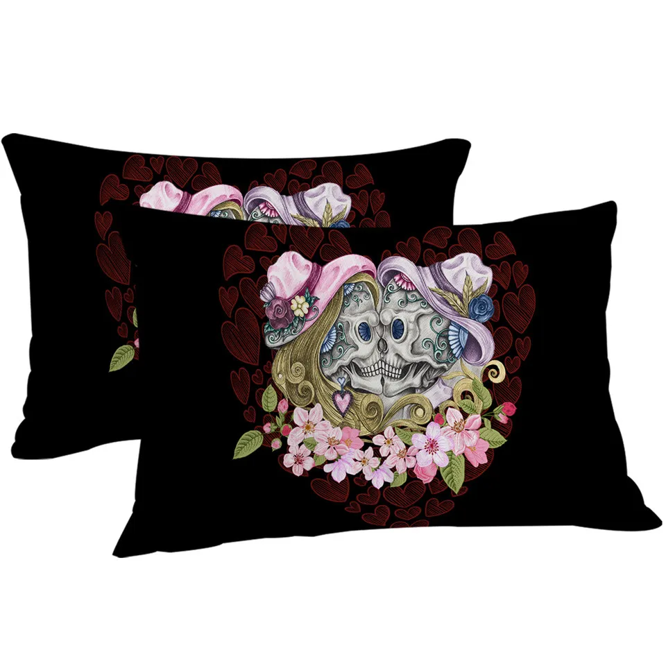 Наволочка с надписью Love Skull и шапкой чехол для пар подушки в готическом стиле