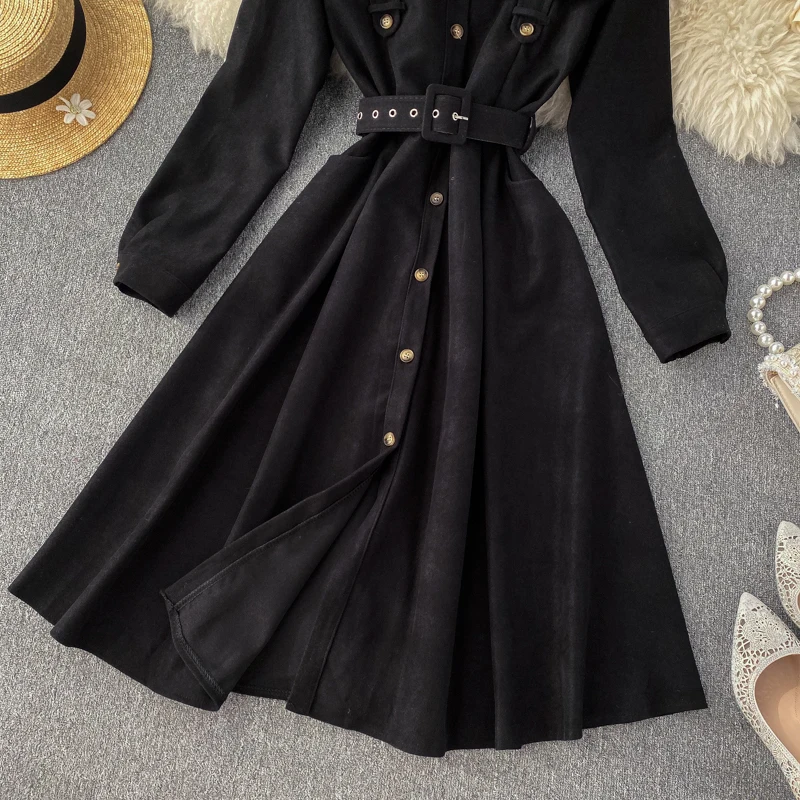 ALPHALMODA, модное женское платье, Осень-зима, французское ретро платье средней длины с поясом, сплошная шикарная одежда
