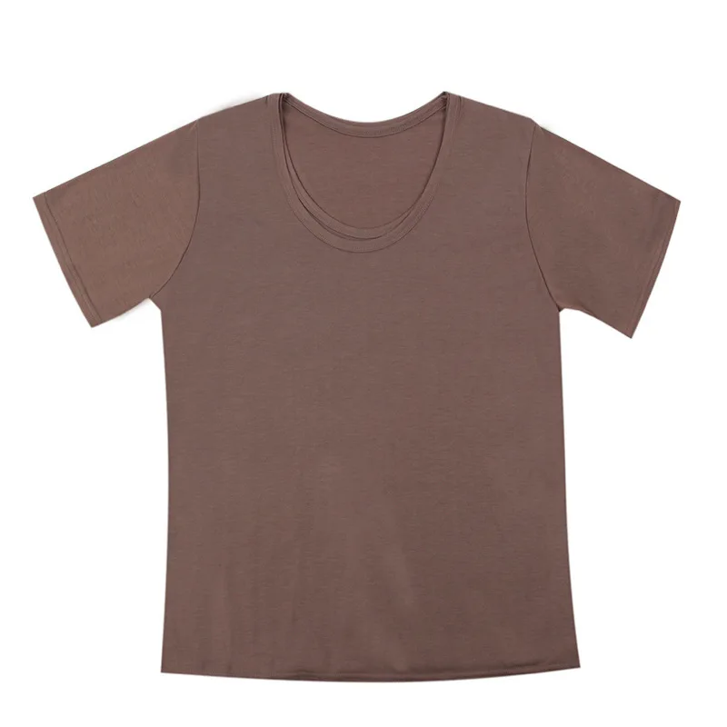 

Summer New Fashion Double-layer Design Short Sleeve T-Shirt O-neck Loose Women's Wear Inside Outdoor Pure Color Tops