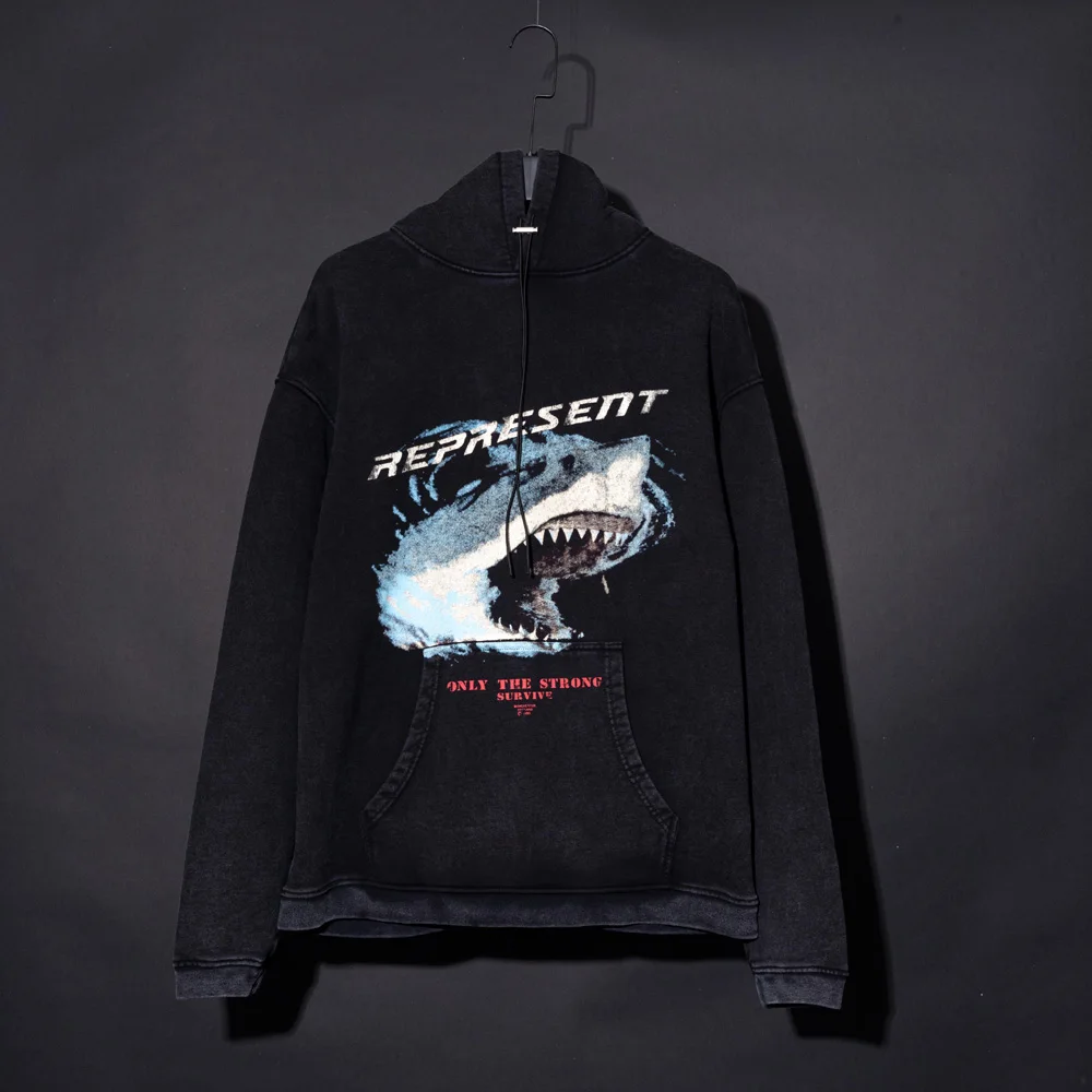 

Represent Vintage Great White Shark Hoodie Men Women 1:1 High Quality Sweatshirts ONLY THE STRONG SURVIVE Pullover Hooded