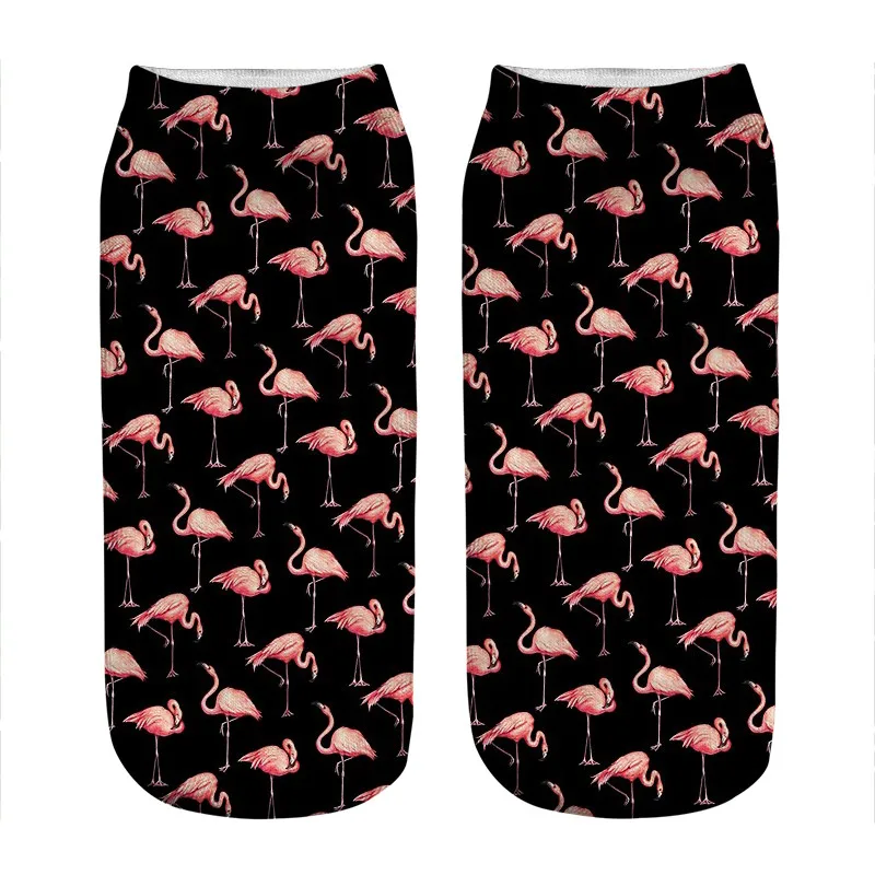 

Women's socks kawaii Flamingo Pattern Black Printed Socks Woman harajuku Happy Funny Novelty cute girl gift Socks for women