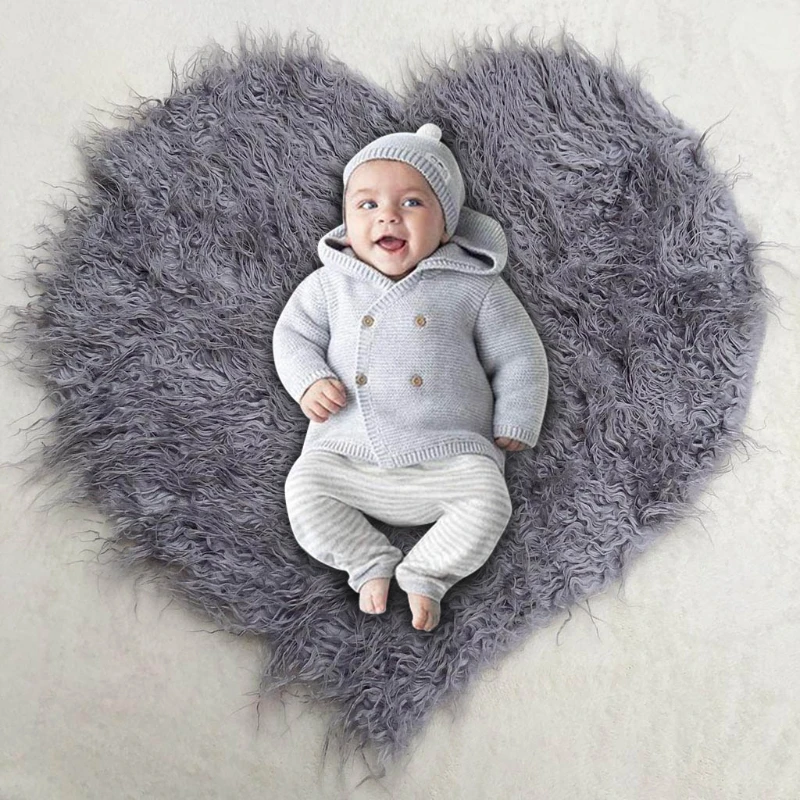 D0AF-Manta de coraz&oacute;n para reci&eacute;n nacido, accesorio de fotograf&iacute;a de piel sint&eacute;tica suave para beb&eacute;, Fondo Infantil, cesta de relleno-0