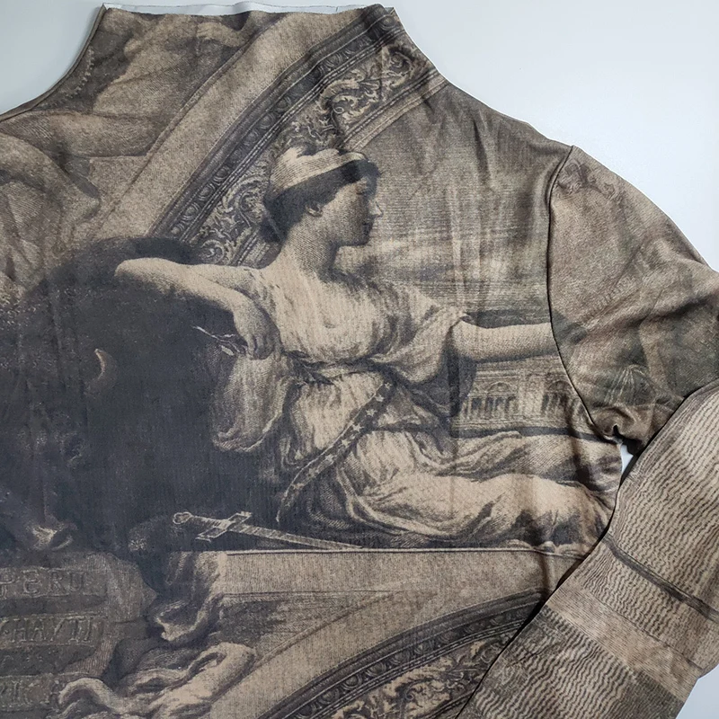 Женский винтажный топ с принтом Ренессанс облегающая блузка из спандекса