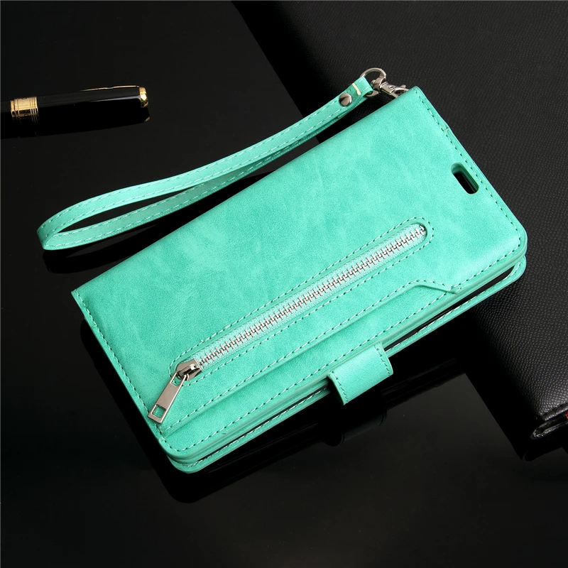 mint green Чехол-книжка с бумажником для iPhone XS 11 Pro Max X XR, сумка из искусственной кожи, чехол на молнии с отделением для денег, карман на ремешке, чехол для мобильного телефона - Цвет: mint green