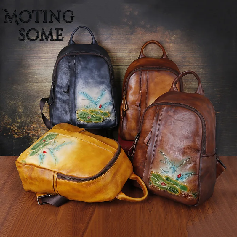 

Genuine Leather Backpack Women Vegetable-tanned Leather Handmade Chinese Style Backpack Ladies Mochila Shopper Bag 2021 New