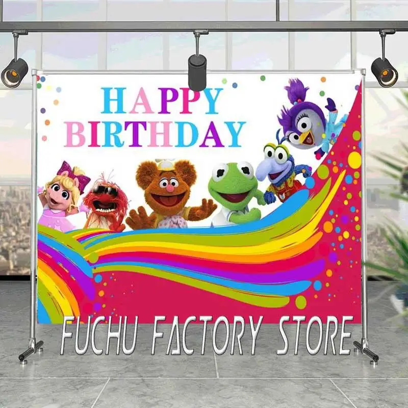 

Cartoon Happy Animals Charming Color Background Girl Birthday Party Decoration Photography Studio 3d Digital Backdrop Cloth