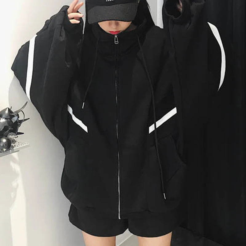 

Casual Fleece Sweatshirt Women Turtleneck Bat Sleeve Pockets Zipper Thicken Jackets Girls Korean Style Streetwear Loose Outwear