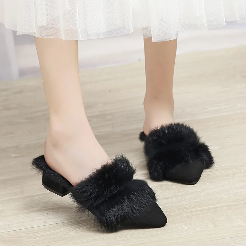 B3/женские Лоскутные флоковые тапочки с пальцами женские шлепанцы на толстом