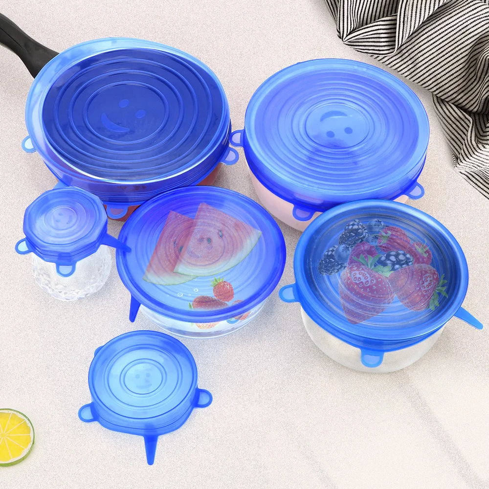 6/12 шт. Многоразовые Силиконовая крышка для еды крышки растягивающиеся из
