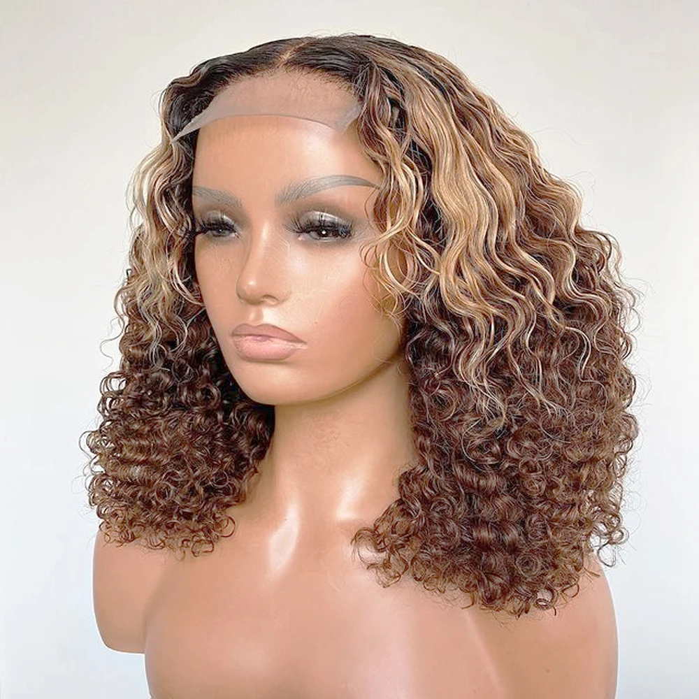 Curly Lace Front Wig Blonde Highlight Brown Brazilian Virgin Human Hair Lace Wigs for Women PrePlucked Ombre Closure Frontal Wig