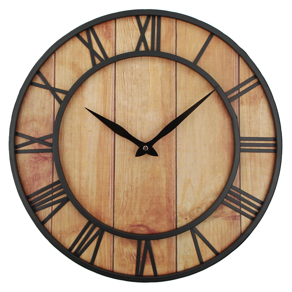 

European RETRO Wooden Wall Clock Metal Quartz Wood Wall Clocks Large IRON Mute Living Room Home Decoration Modern Design Clock
