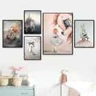 Абстрактная милая картина с кроликами и маленькой девочкой, животными, цветная Картина на холсте, художественные принты, украшение для дома, настенные картины для гостиной