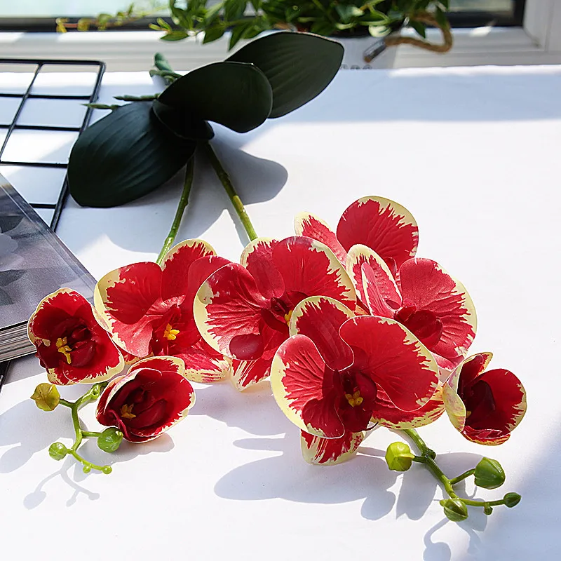 E Luxury Latex Orchid with leaves Artificial flower white Butterfly Orchids fake flower for Home Wedding Decoration flores - Цвет: E