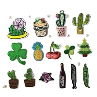 new plant embroidery patch flower cactus clover cherry pineapple beans fish clothing decoration craft diy iron heat applique