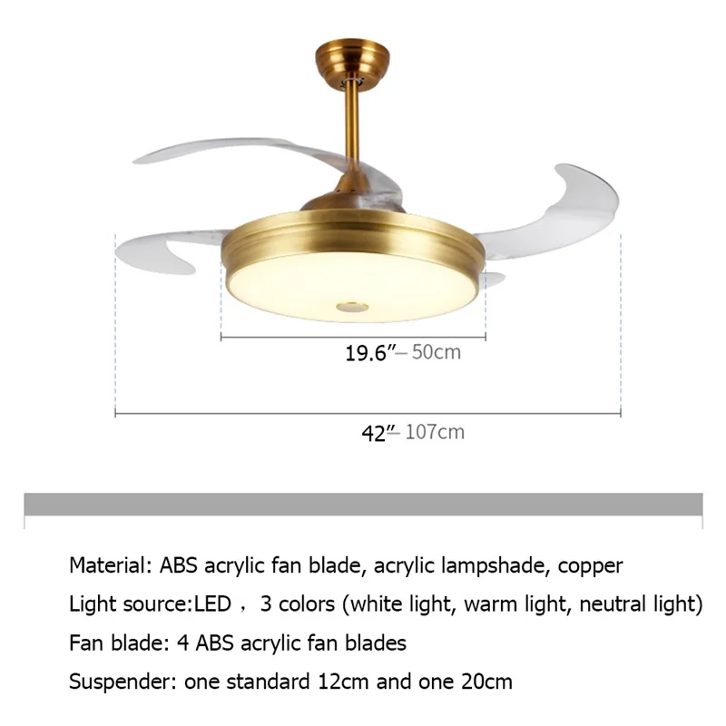 

86LIGHT Brass Ceiling Fan Lights With Invisible Fan Blade Remote Control Contemporary Creative Decoration For Home Office