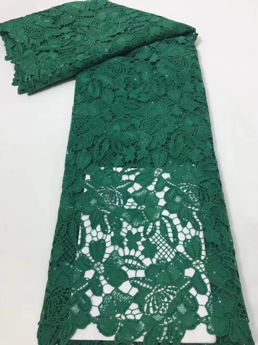 

White African Lace Fabric 2021 High Quality Guipure Lace Fabric with Stones Latest French Cord Lace Fabric for Wedding 5 Yards