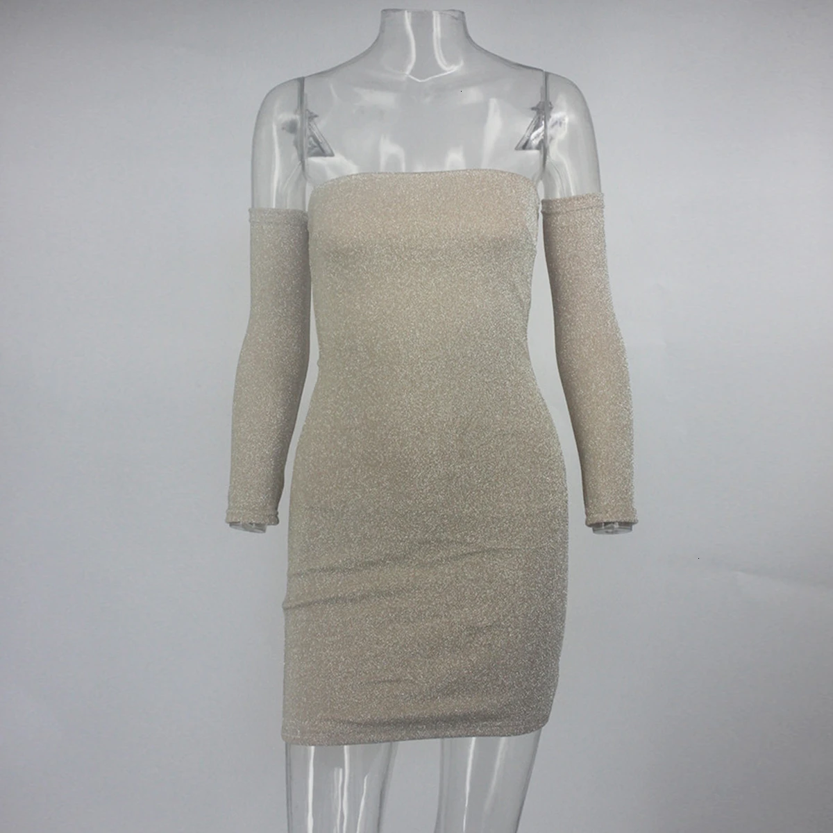 Dressmecb Блестящий глиттер Платье женское с открытыми плечами мини бодикон осеннее