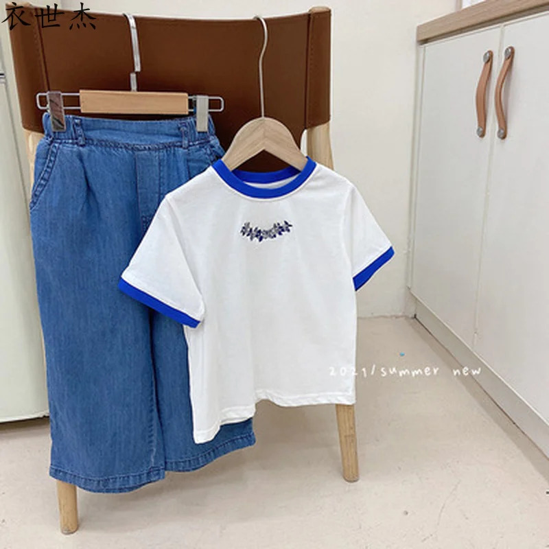 

2021 children's summer clothes new girls fashion casual embroidered short-sleeved T-shirt boys baby bottoming shirt tops