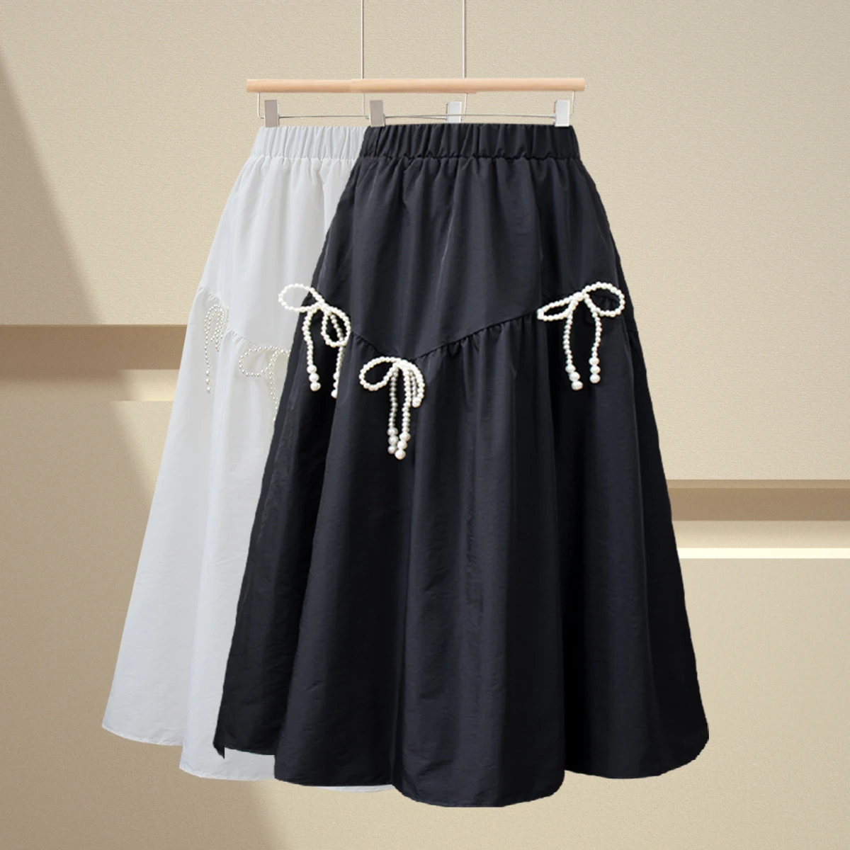 

Летние белые Повседневное юбки из бисера, для детей, с полоской, корейский стиль, лоскутные трапециевидной формы до лодыжки Длинные юбки чер...