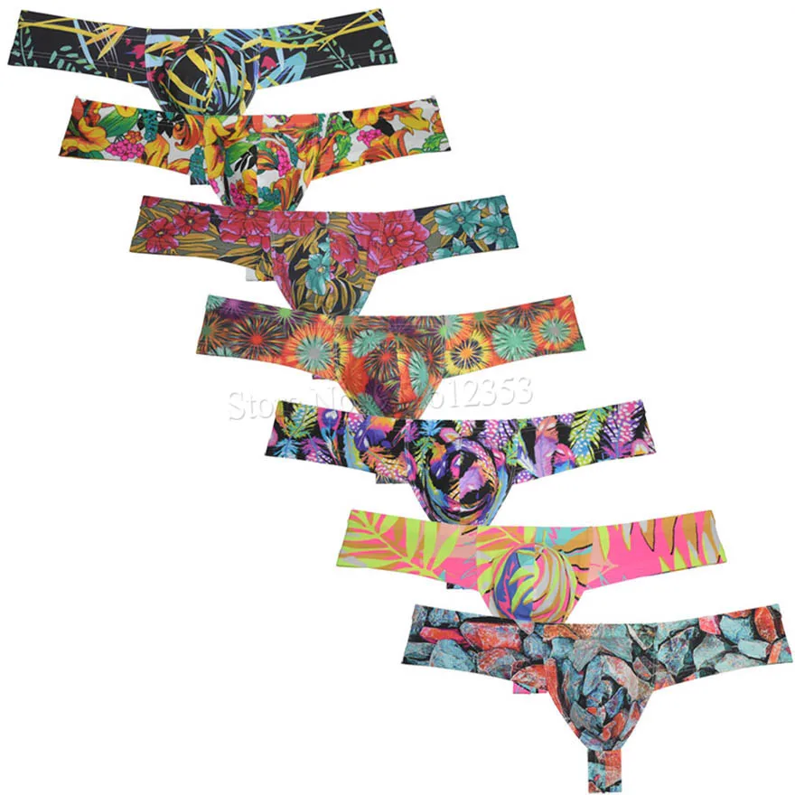 

Men's Underwear Thong Cheeky Mini Boxer Briefs 1/3 Rear Coverage Brazilain Bikini Bokserki Printed Sheeting