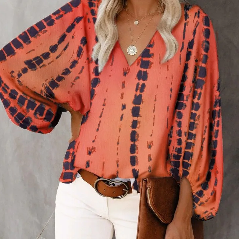 

Женская рубашка с v-образным вырезом с длинным рукавом с принтом, женская верхняя одежда, новые весна/осень, модная уличная пляжная Повседне...