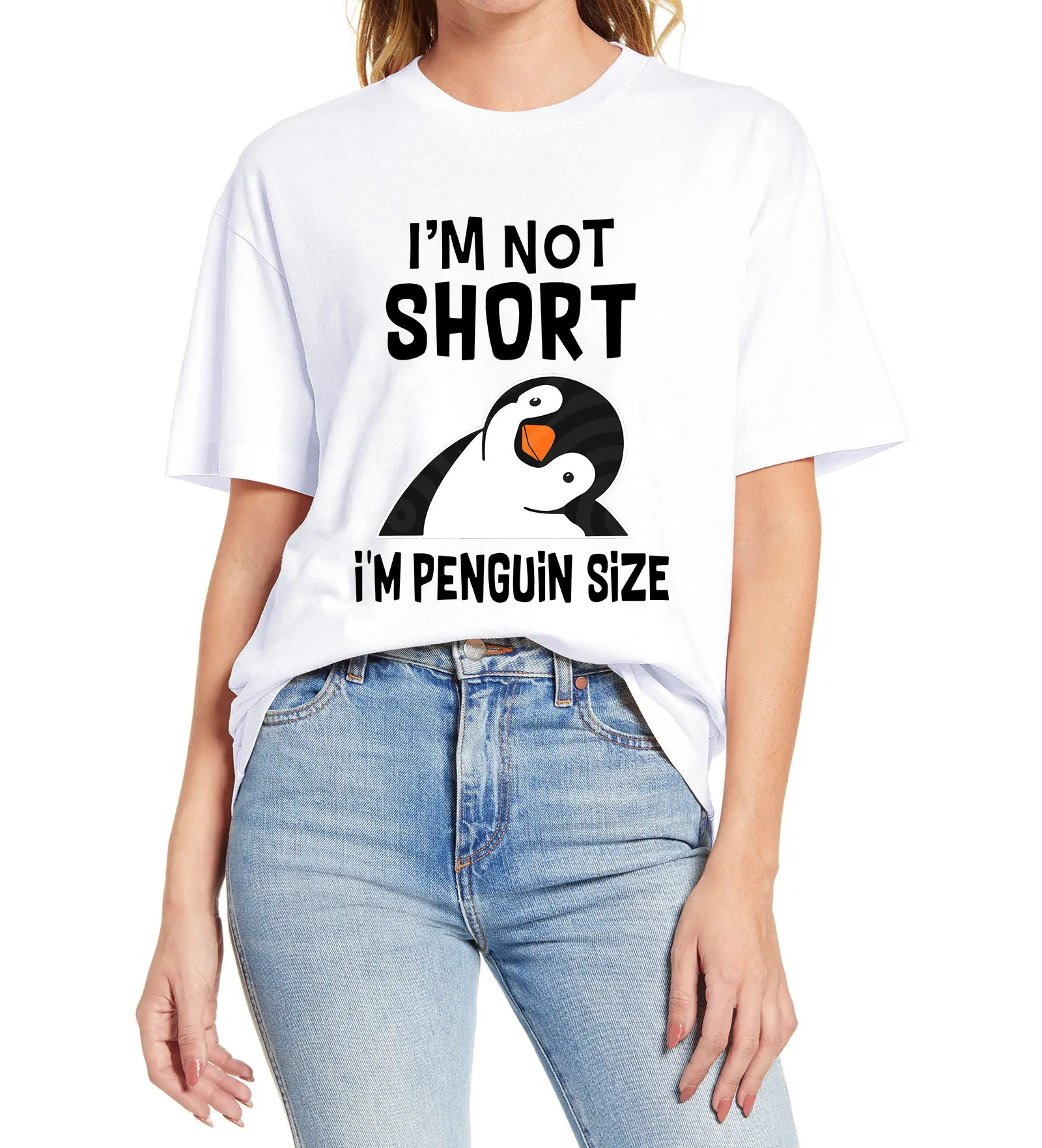

Винтажная футболка унисекс I'm Not Short I'm Penguin для влюбленных животных, Женская хлопковая Футболка в стиле Харадзюку, милые свободные топы, евро...