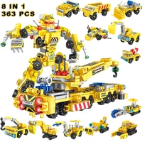 boy childrens building blocks set truck car crane robot bricks kids educational toys construction engineering vehicle excavator