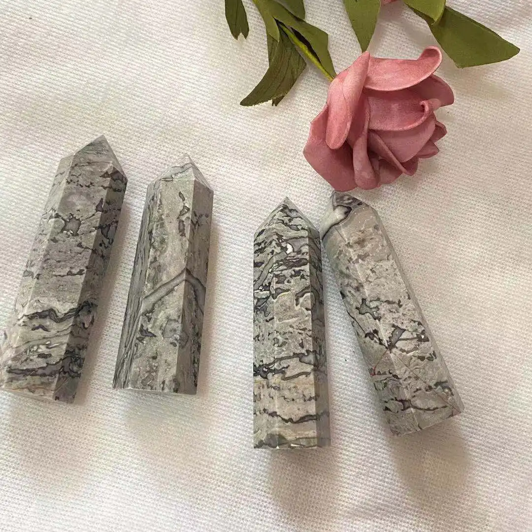 

1pc Natural Picasso jade crystal quartz obelisk Reiki healing energy gem gift