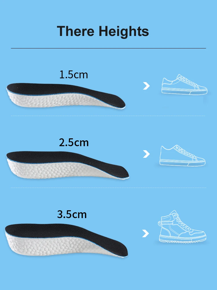 Arch Support Increase Height Insoles Light Weight Soft Elastic Lift for Men Women Shoes Pads 1.5CM 2.5CM 3.5CM Heighten Lift
