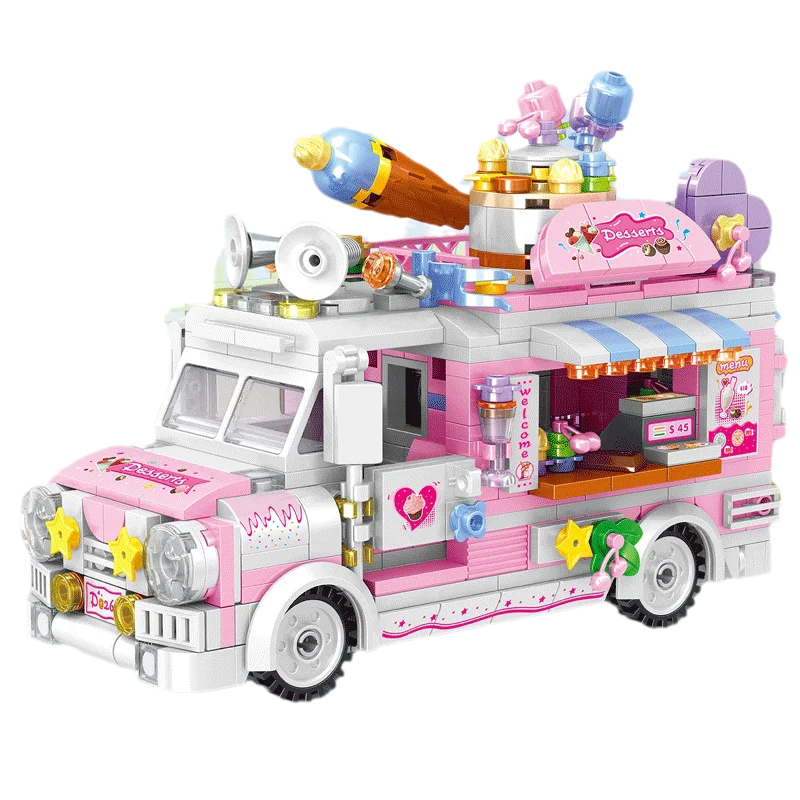 MIni Movable Food Trucks Fruit Dessert Ice Cream Cake Sushi Burger Cars Building Blocks Stitchin Toys Girl Birthday Gifts | Игрушки и
