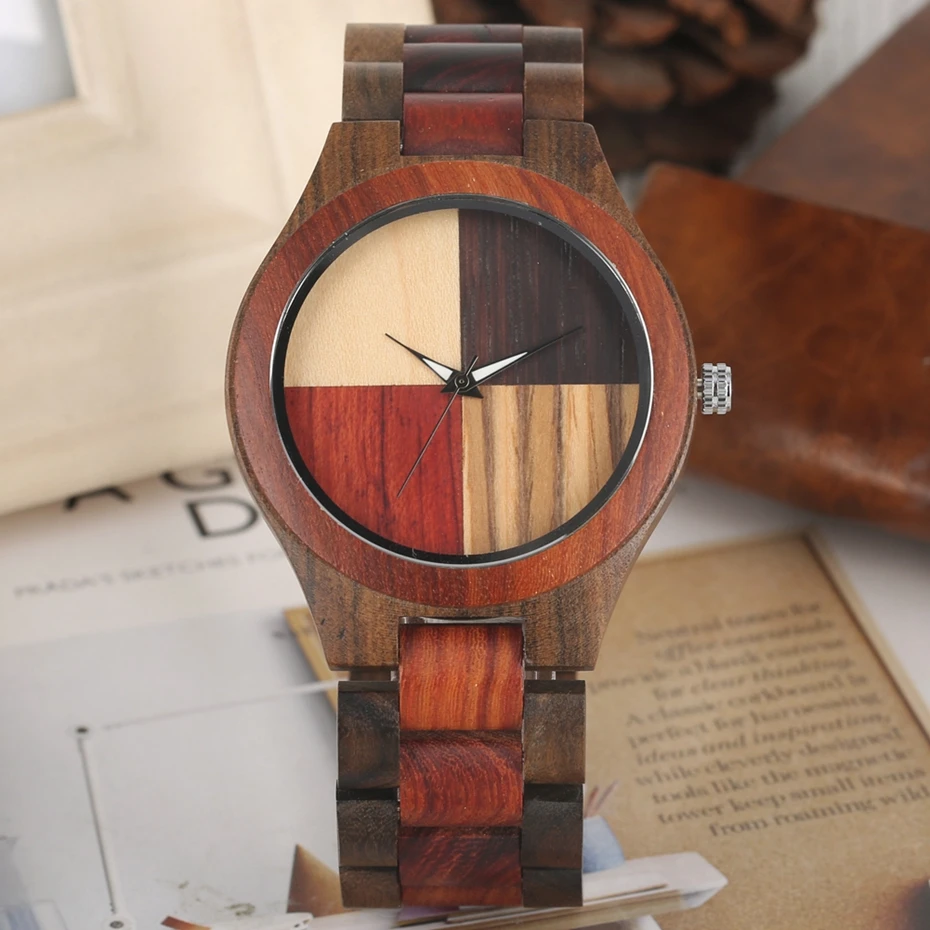 4 цвета Комбинированные Деревянные часы с циферблатом Ретро стиль цельный