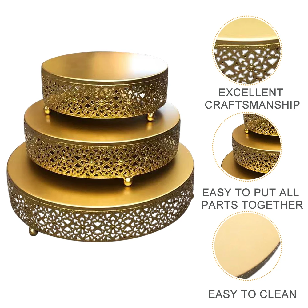 

3pcs Birthday Party Cake Stand Set Display Plate Cupcake For Dessert Table Easy Clean Metal Event Home Kitchen Round Pastry