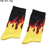 men fashion hip hop hit color on fire crew socks red flame blaze power torch hot warmth street skateboard cotton socks