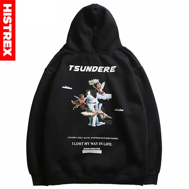 Толстовка мужская с капюшоном свитшот принтом ангела кота пуловер в стиле