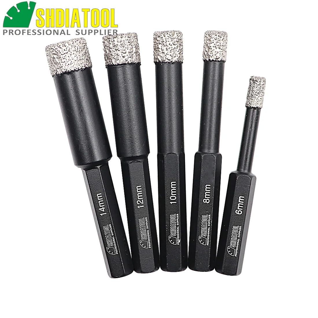 

SHDIATOOL 5pcs (dia6/8/10/12/14mm)Dry drilling bits with Hex shank Vacuum Brazed diamond drill bits for granite marble ceramic