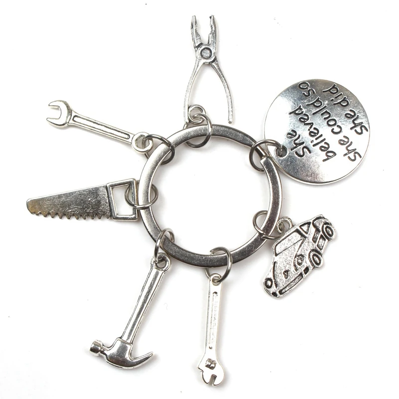 Ретро Модный Набор для ремонта авто брелок мини ключ стальная линейка ножовка