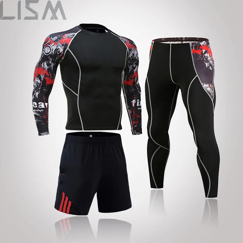 

3Pcs/Set Men's Winter Sportswear Quick-Drying Running Suit Running Compression Suit Breathable Training Fitness Tights Suit