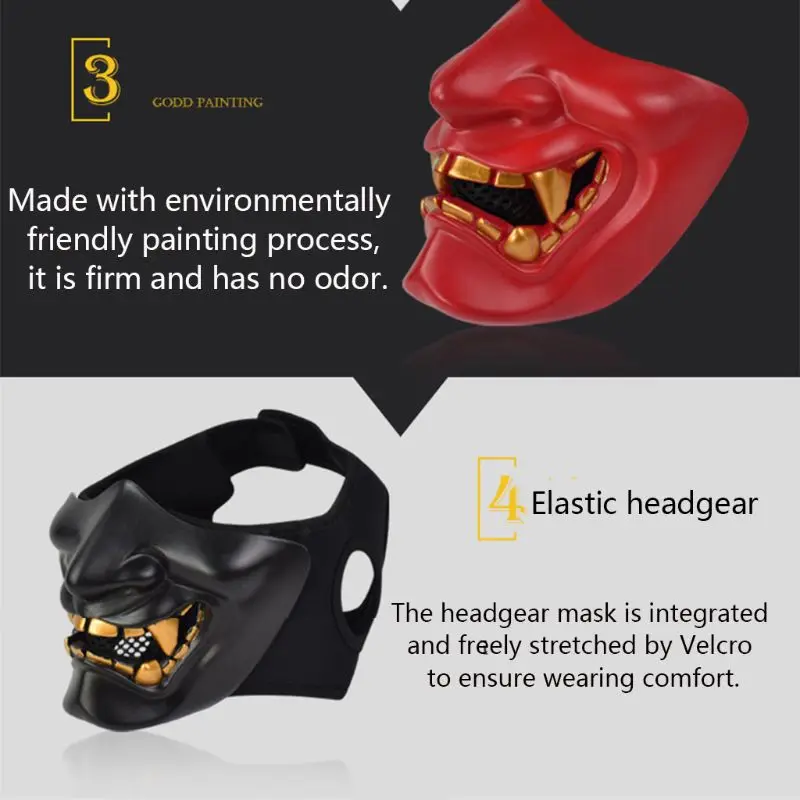 

Half Face Mask Cosplay Kabuki Samurai Devil Tactical Halloween Party Festival Prom COS Devil Horror Face Y4QA