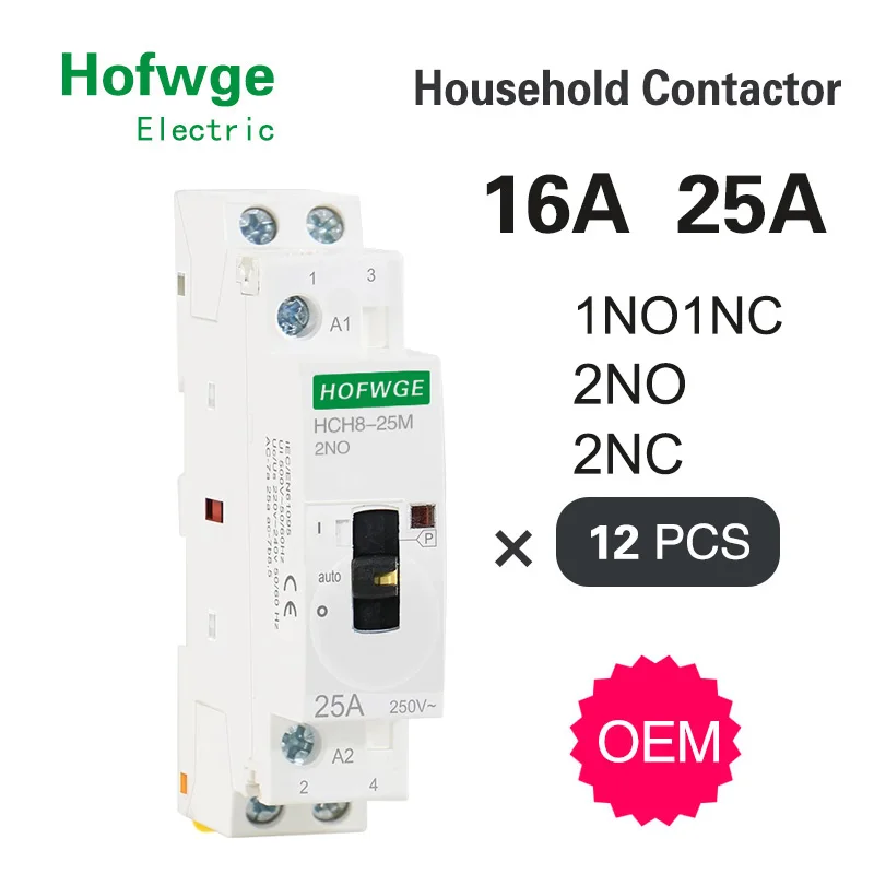 HCH8-25M 2P 25A 220V Din Rail Household AC Modular Contactor With Manual Control Switch 2NO 1NO1NC or 2NC | Обустройство дома