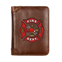 genuine leather fire dept badge short wallet male multifunctional cowhide men purse coin pocket card holder