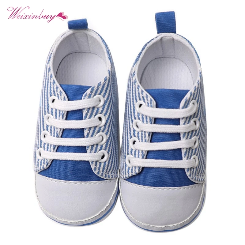 First Walkers Soft Baby Shoes Spring/Autumn Fashion Strip Handmade Canvas Sneakers 0-18M |