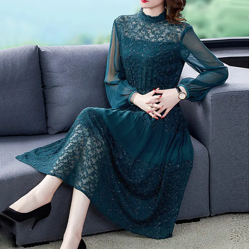 

Женское платье с вышивкой, осень 2020, Новое Элегантное женское платье с длинным рукавом, вечерние платья K1140