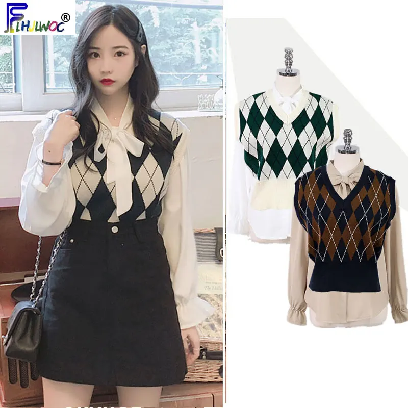 

Жилет, свитера, женский осенне-зимний базовый вязаный Топ без рукавов, Милый наряд в клетку, вязаный пуловер, свитер 8209