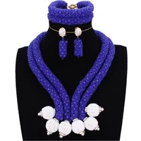 dudo store african beads jewelry set royal blue and white beaded balls jewellery set 2020 earrings bracelet necklace set