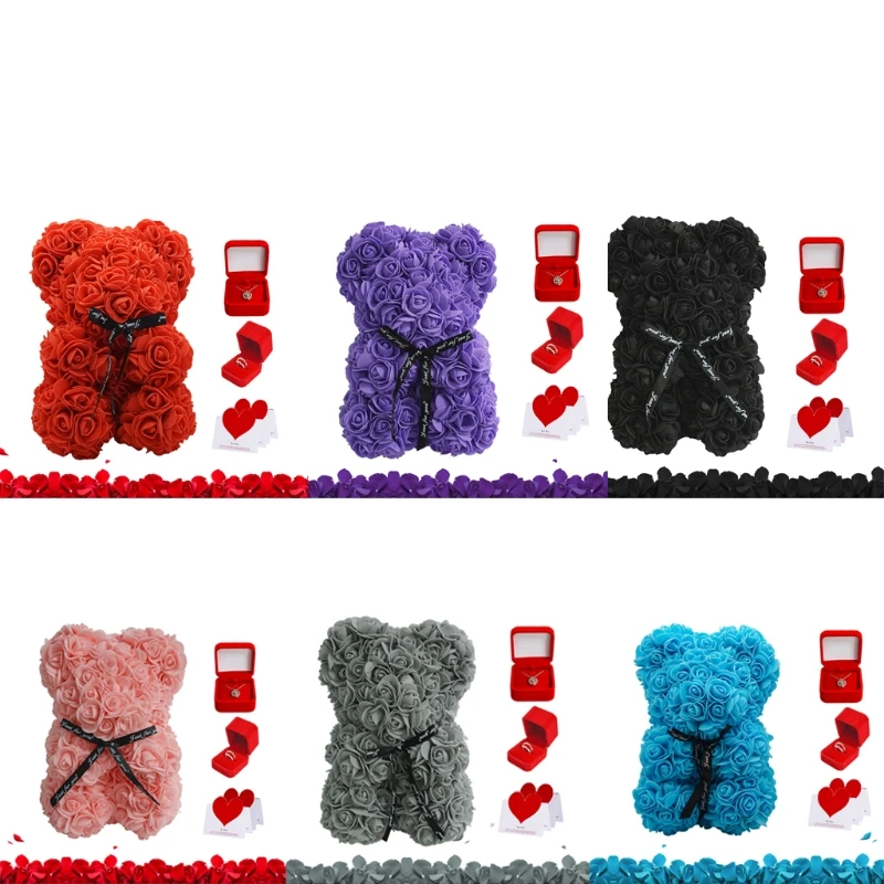 

Rose Bear Necklace Rings Gift Box Set Trendy Jewelry Case Valentine's Day Gift 11UA