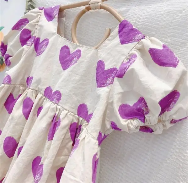 

Cultiseed Girl Heart Love Print Birthday Princess Party Dress Baby Children Girls Summer Lantern Sleeve Dress Kids Cute Dresses