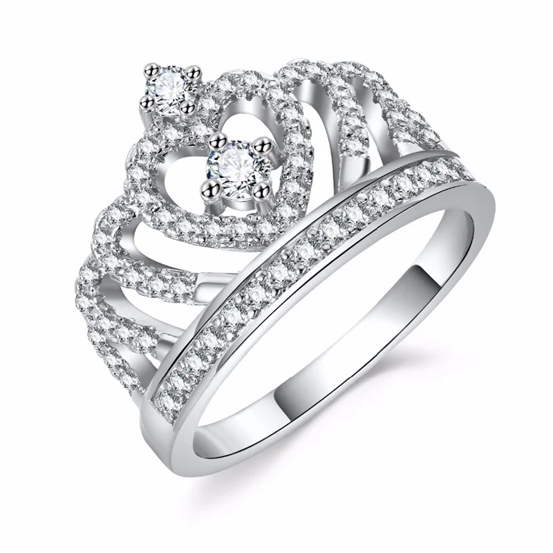 

FDLK Fashion Silver Color Rings Crystal Heart Rings Women's Crown Zircon Ring Jewelry Women's Engagement Party Wholesale